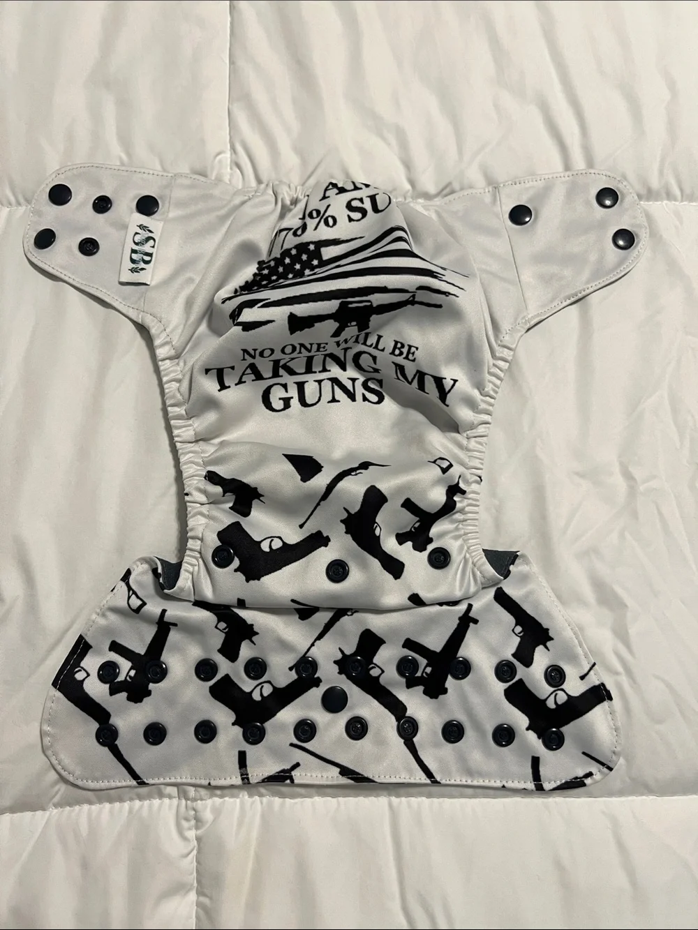 Suga Bum’s One Size Pocket White Black Adjustable Cloth Diaper 1776% Sure